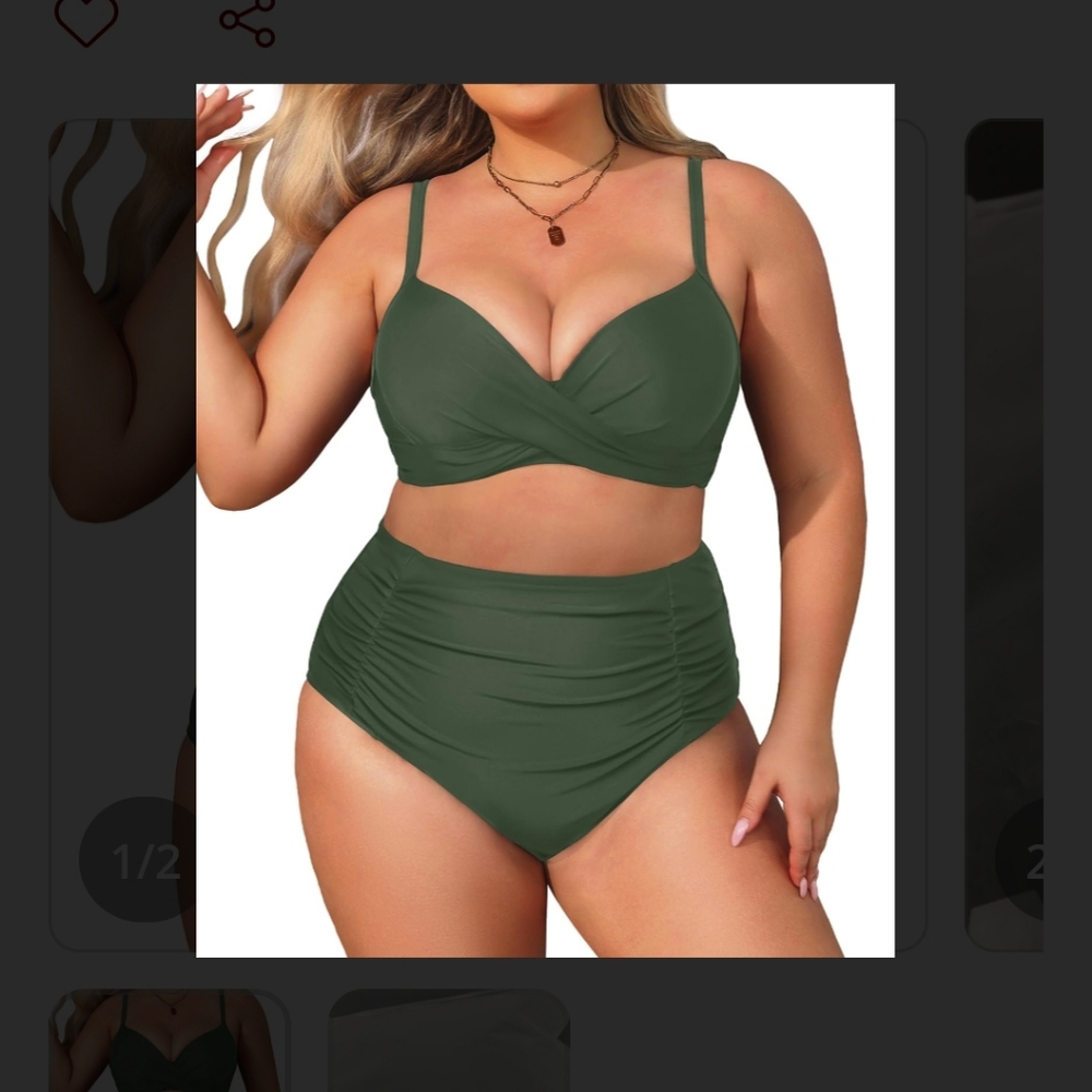 Aqua Eve Women's Plus Size 20W Bikini Top Swimsuit Olive Green, Padded Size 22W